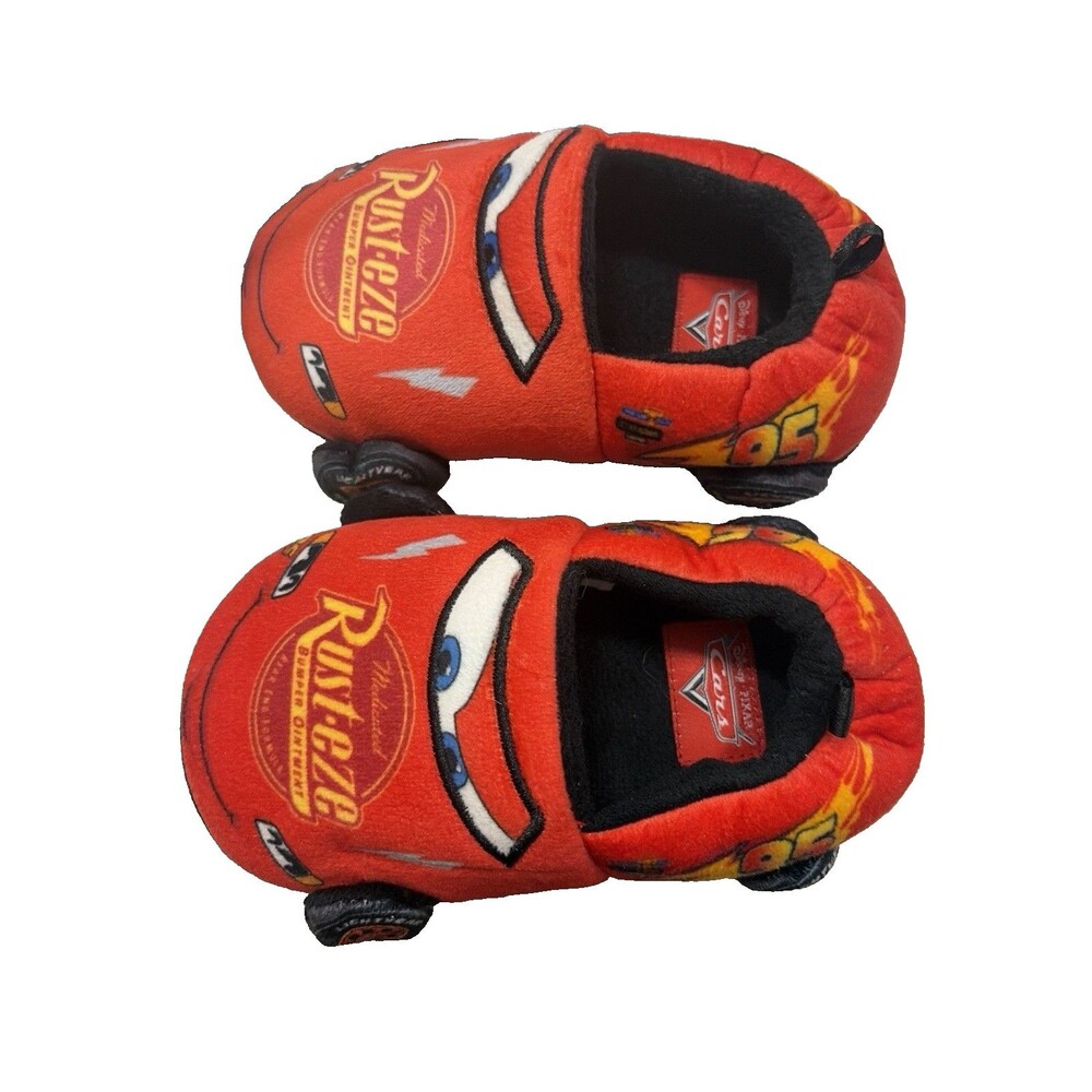 Disney Pixar Cars Boys Lightning McQueen Plush House Shoes Slip-ons 7/8 NWOT